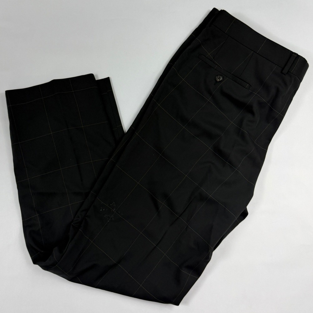 VINTAGE Hugo Boss Black Windowpane Pleated Virgin Wool Dress Pant Men 40x34 USA